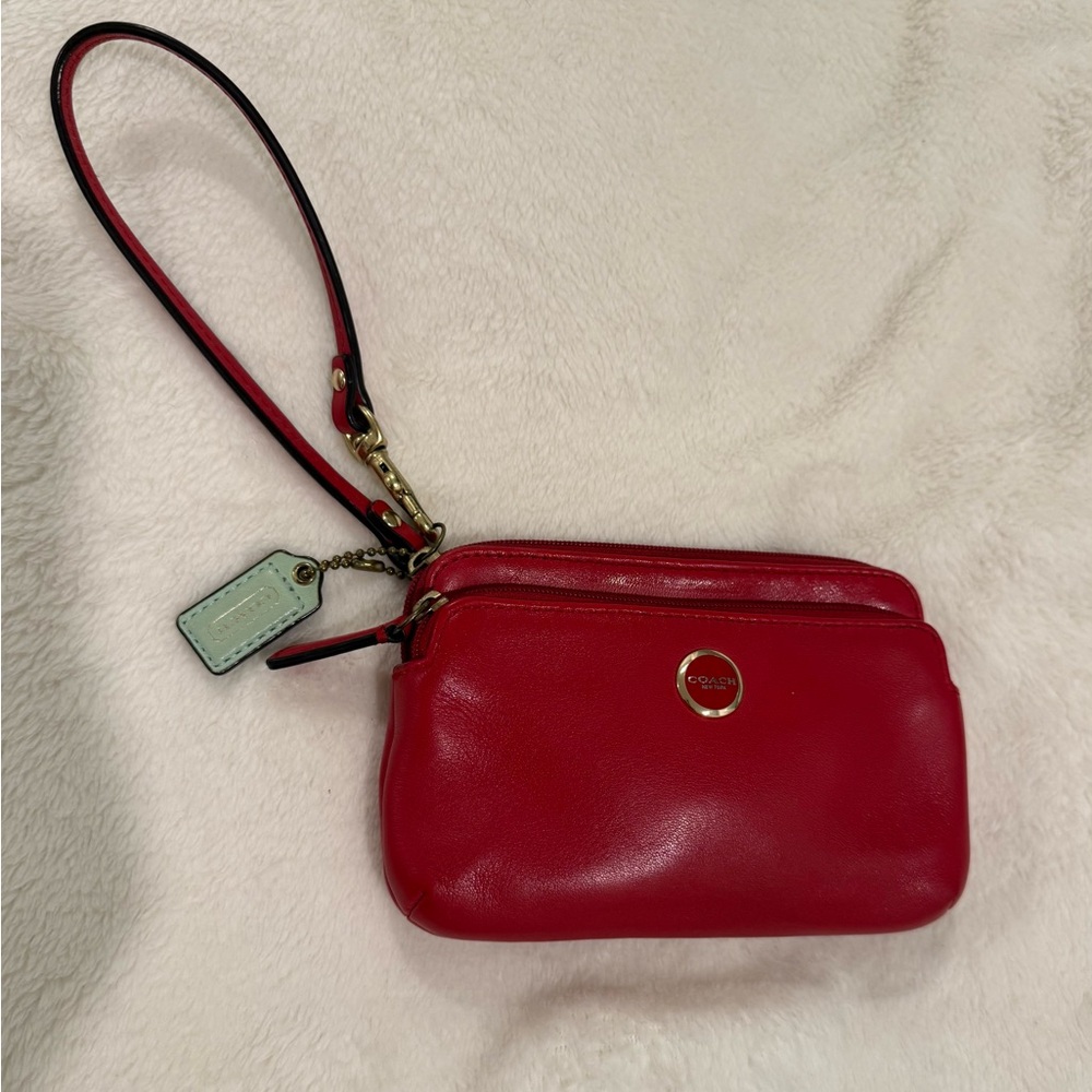 Coach Cherry Red Leather Wristlet